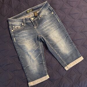 Embroidered Blue Jean Shorts